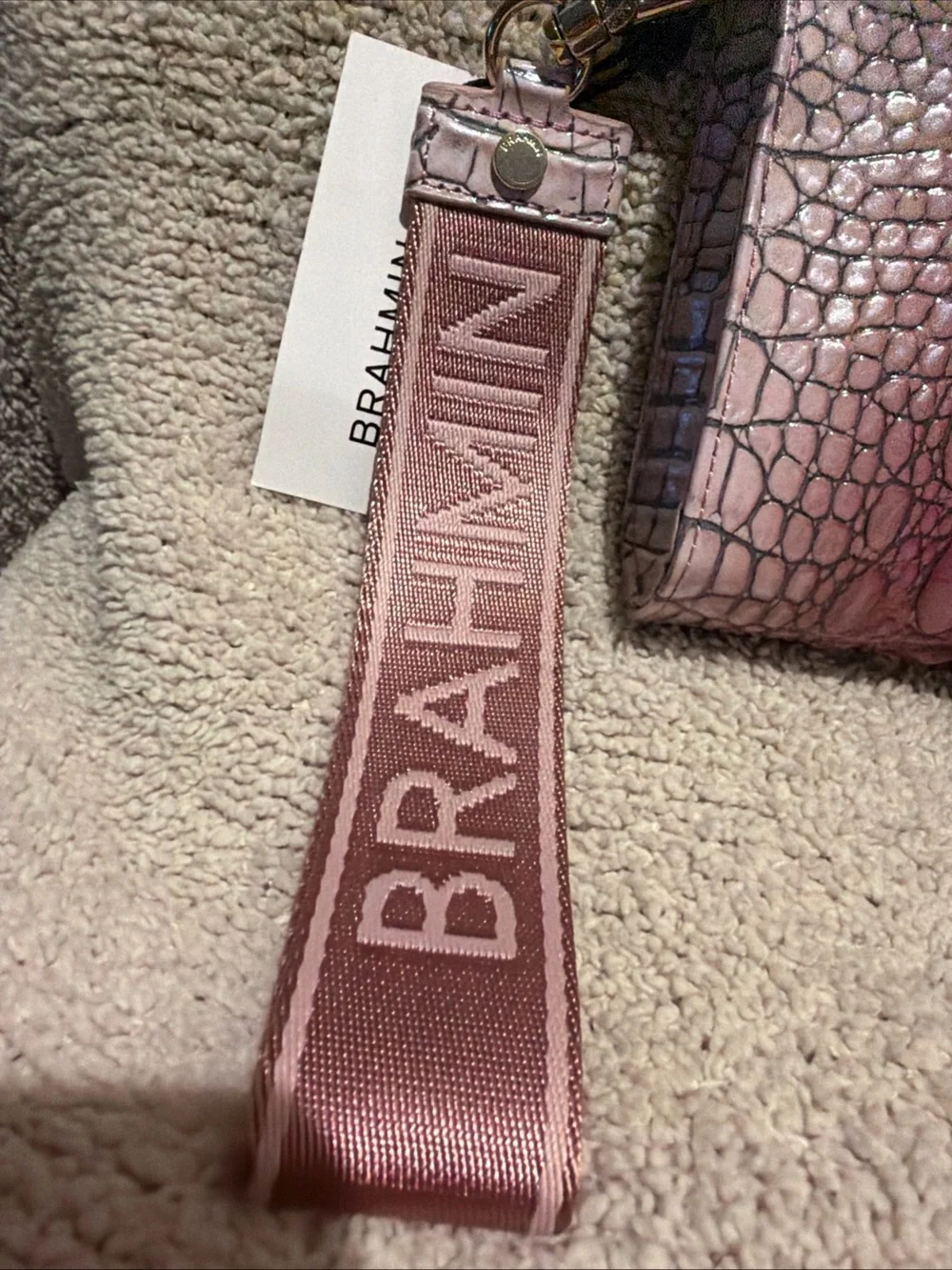 Brahmin Ombre Pink Croc-Embossed Wristlet